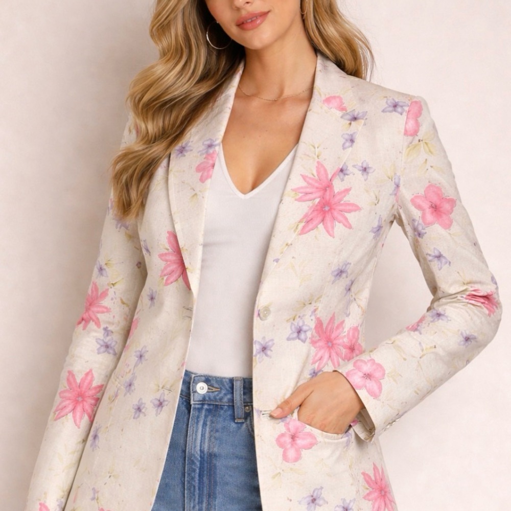 Chadwick’s Floral Blazer Size 8T Ivory Pink Purple Spring Jacket